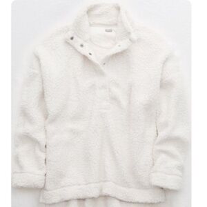 Aerie Cream Cloud Sherpa Quarter Snap Oversized Pullover, Size Medium
